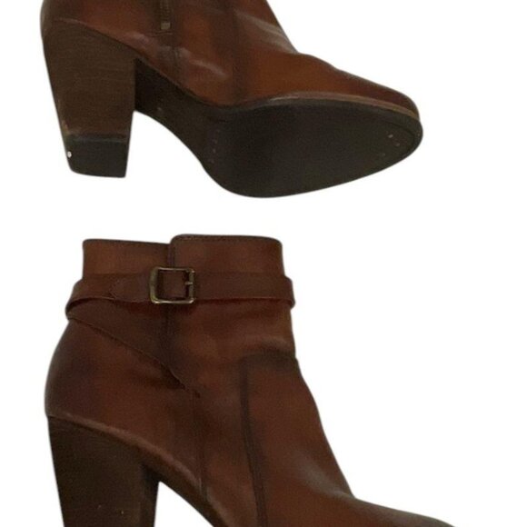 Frye Pattie Cognac Leather Belt Cute Ankle Booties Sz 8 - Picture 2 of 6
